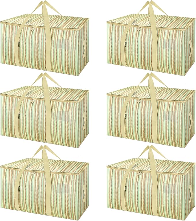 BALEINE 6-Pack Oversized Moving Bags with Reinforced Handles, Heavy-Duty Storage Tote for Clothes, Moving Supplies (Clear, 6-Pack)